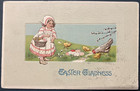 Antique postcard: "Easter Gladness," girl gathering Easter eggs, posted, ex cond — photo 1