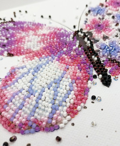 Bead Embroidery Kit "Pink wings" size 5.9"x5.9" / 15.0x15.0 cm - Picture 4 of 8