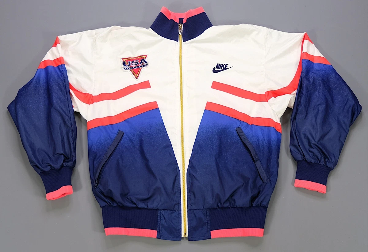 Rare Vintage NIKE Team USA Track & Field Spell Out Swoosh Color Block  Jacket 90s