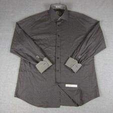 Bugatchi Uomo Shirt Mens L Gray Striped Geometric Shaped Fit Flip Cuff READ