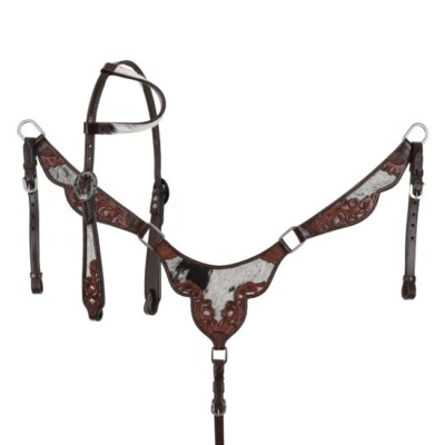 HEADSTALL BREAST COLLAR Meadow Hide Single Ear HAIR ON COWHIDE Leather