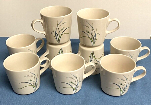 Set of 9 Corelle Coordinates Stoneware Ivory Coffee Tea Mugs Cups Wheat Design - Picture 1 of 8