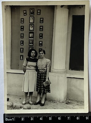 Two Pretty Cute Young Women Charming Attractive Ladies Nice Girls Old Photo