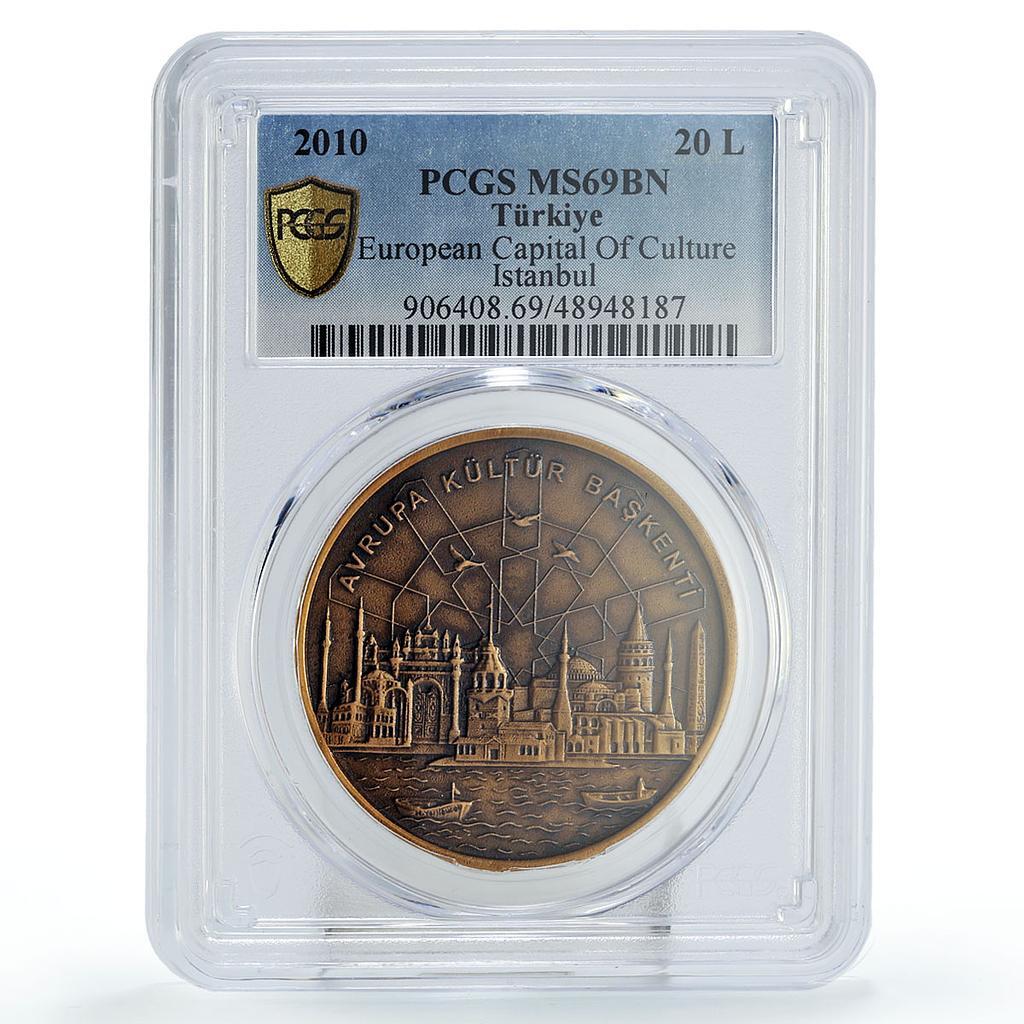 Turkey 20 lira Culture European Capital Istanbul MS69 PCGS bronze