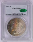 1881 S Morgan Dollar PCGS MS65 CAC Beautiful rainbow toning!!!