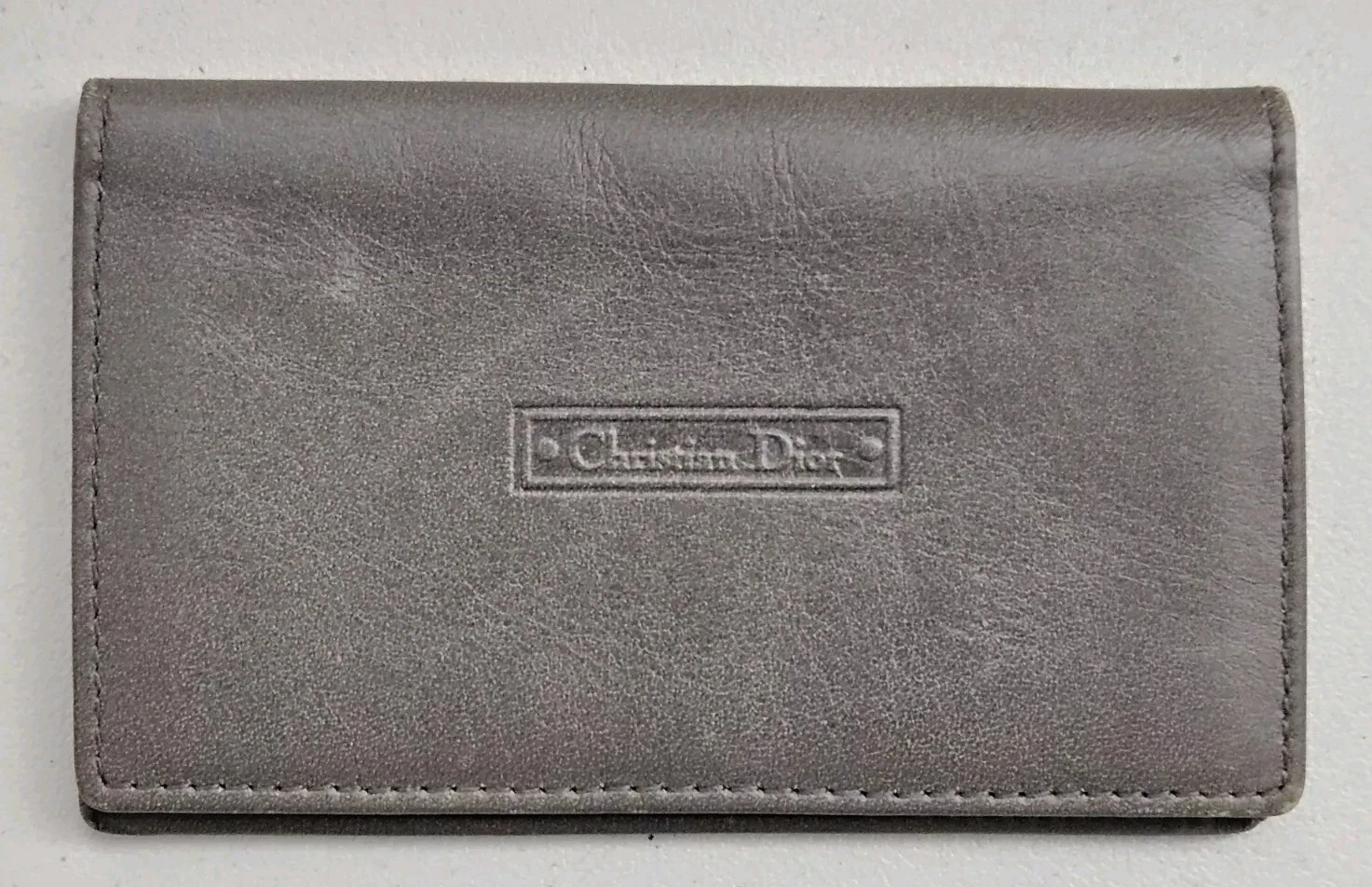 Portefeuille carte de crédit / carte d'identité vintage Christian Dior cuir gris double pli