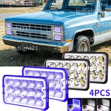 4PCS 4"X6" LED Headlights Hi-Lo blue halo fit for Chevy 1981-1986 C10 K5 Blazer