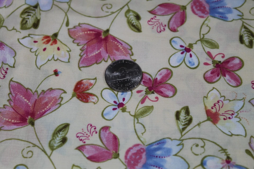 Floral Yellow Cotton Fabric Cotton Quilting Keri Beyer In the Beginning BTY - Image 2 of 3