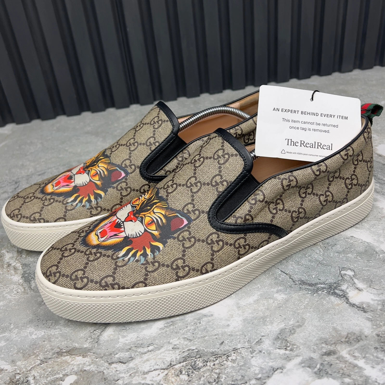 Gucci Dublin Angry Cat GG Supreme SlipOn cuir beige 12,5 G ou 13 US 46,
