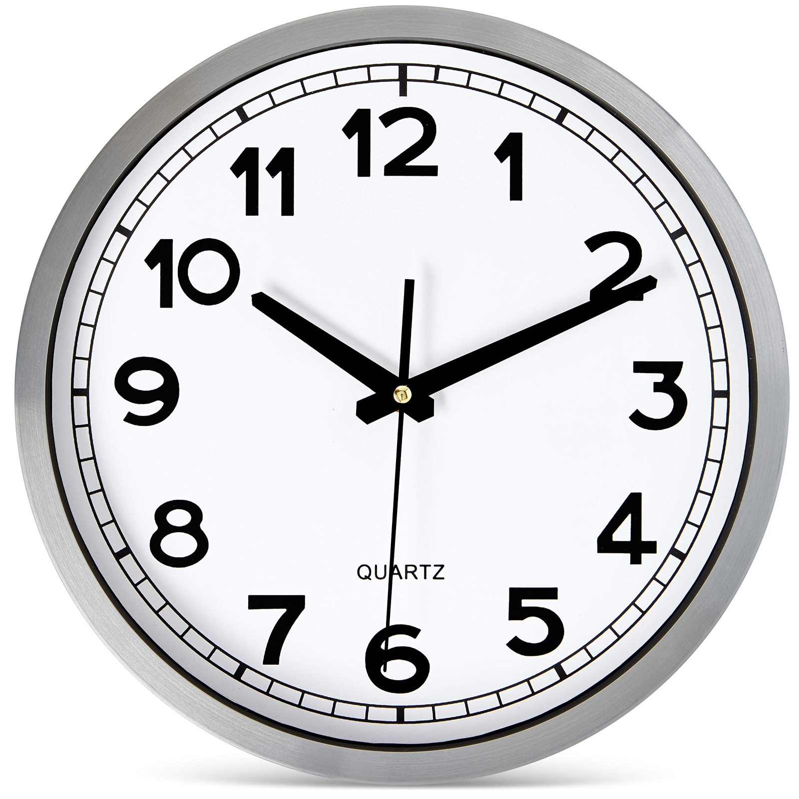 Silent Wall Clock 12 Inch Silver Metal Frame Quartz Battery Operated Non-Ticking Large-image