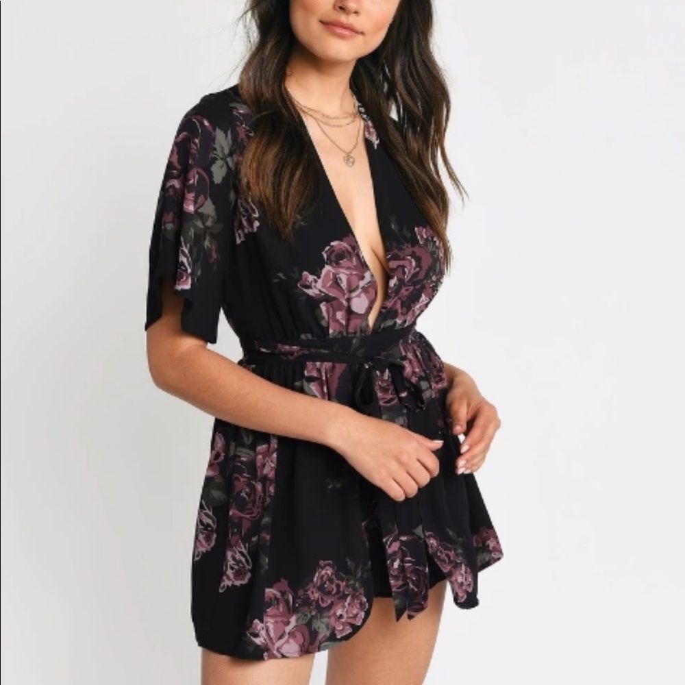 Tobi Floral Romper Lovely Roses Black and Purple Size S