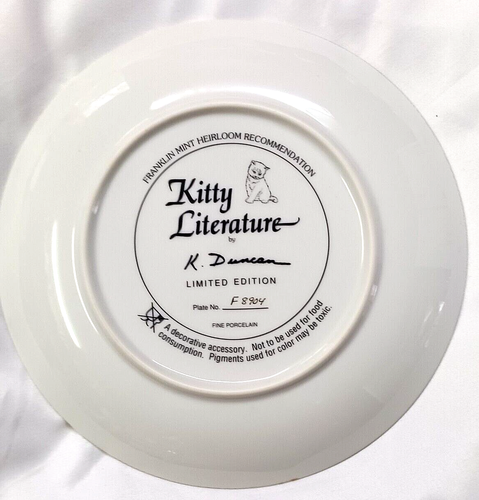 KITTY LITERATURE CAT LOVERS COLLECTORS PLATE BY K DUNCAN FINE PORCELAIN LTD ED - Picture 7 of 8