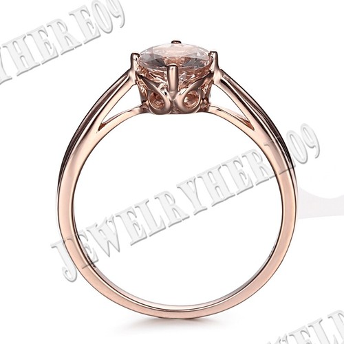 Solitaire 6mm Round Pink Morganite Engagement Wedding Fine Ring 18K Rose Gold - Picture 10 of 10