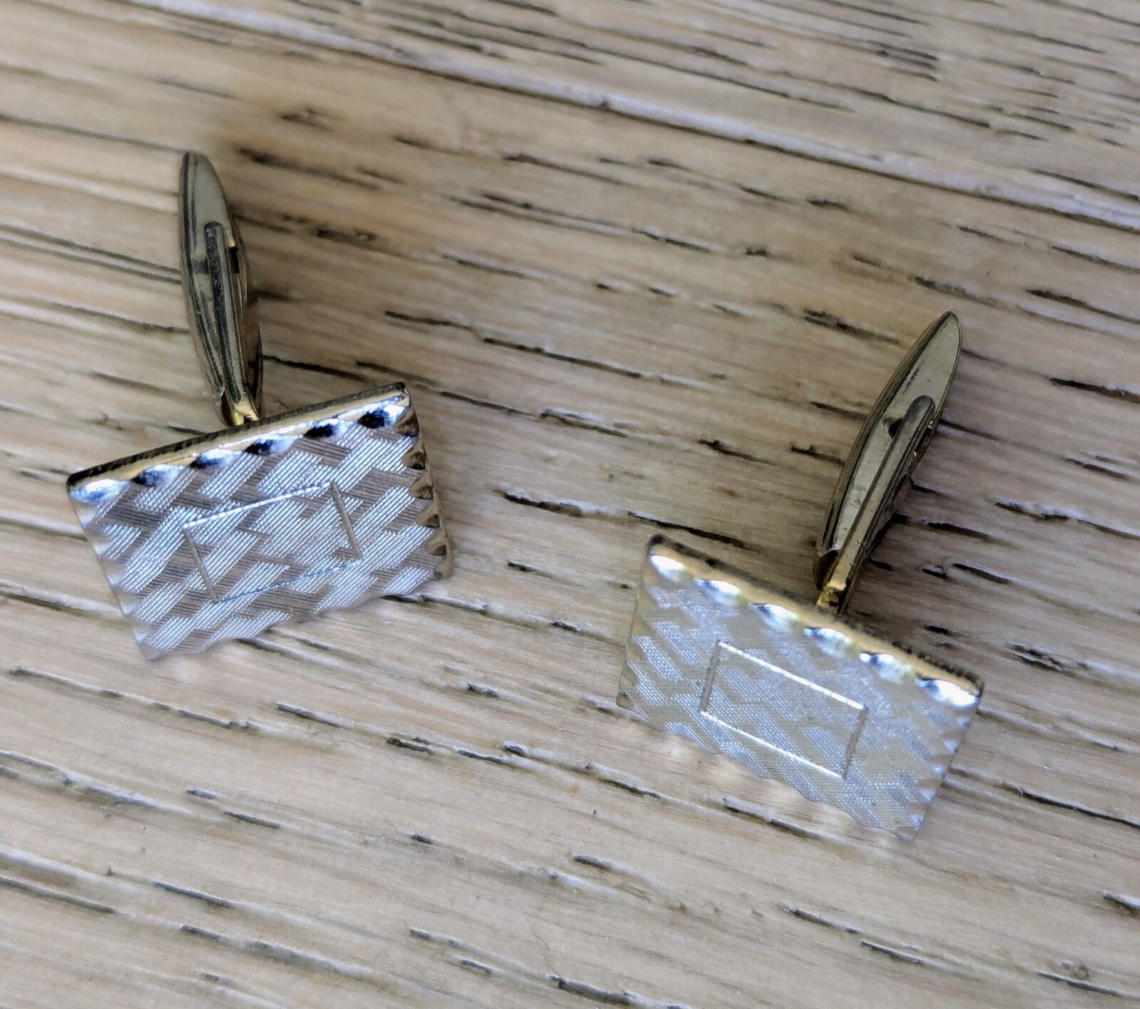 Vintage Engine Turned Silver Square Patterned Cuf… - image 2