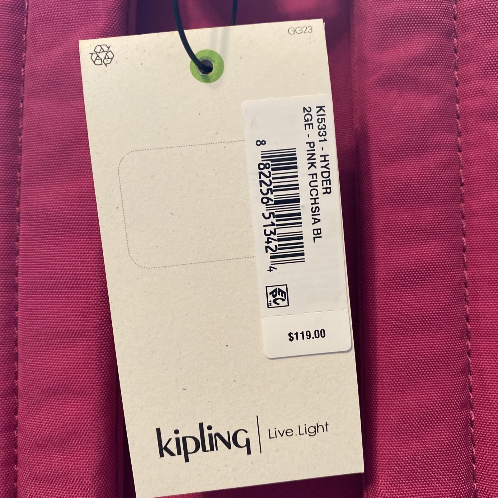 $119 Kipling 17" Backpack Laptop Sleeve Pink Fuchsia Backpack Large Bag Nwt
