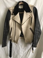 L X L S Women’s Moto Leather Jacket Size S Black/ Beige Color
