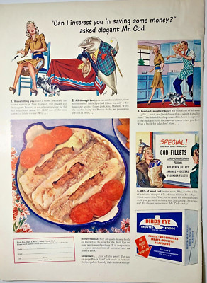 1942 Birdseye Frosted Foods Print Ad Anthropomorphic Cod Fish