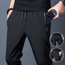 Mens Casual Pants Straight Slim Fit Elastic W...