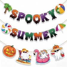 2 Pcs Summer Halloween Party Decorations 7.55 ft Spooky Summer Banner Ghost Trop
