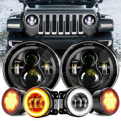 Combo DOT 7'' LED Headlights Turn Fog Lights Kits For Jeep Wrangler JK 2007-2018