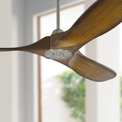 52'' Visual Comfort Maverick II Koa Brushed Steel Damp Fan with Remote