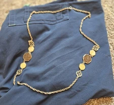 Vintage Sarah Coventry Goldtone Chain With Amber & Yellow  Coin Shaped Beads 