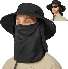 Fishing Hat with Face Cover Neck Flap Wide Brim UPF50 Sun Protection