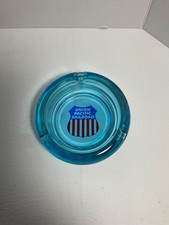 Vintage Union Pacific Railroad Blue Glass Ashtray UPRR Herald Logo Advertising