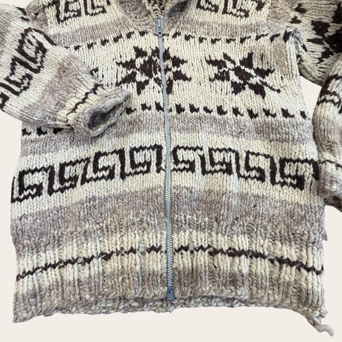 Vintage Cowichan Cardigan Knit Sweater Lightning Zip Rare AS IS 