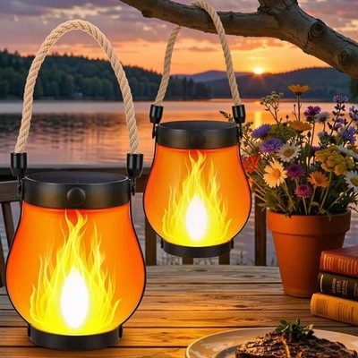 2 Pack Solar Flame Lantern Lights   Flickering Flame Hanging Lanterns Outdoor...