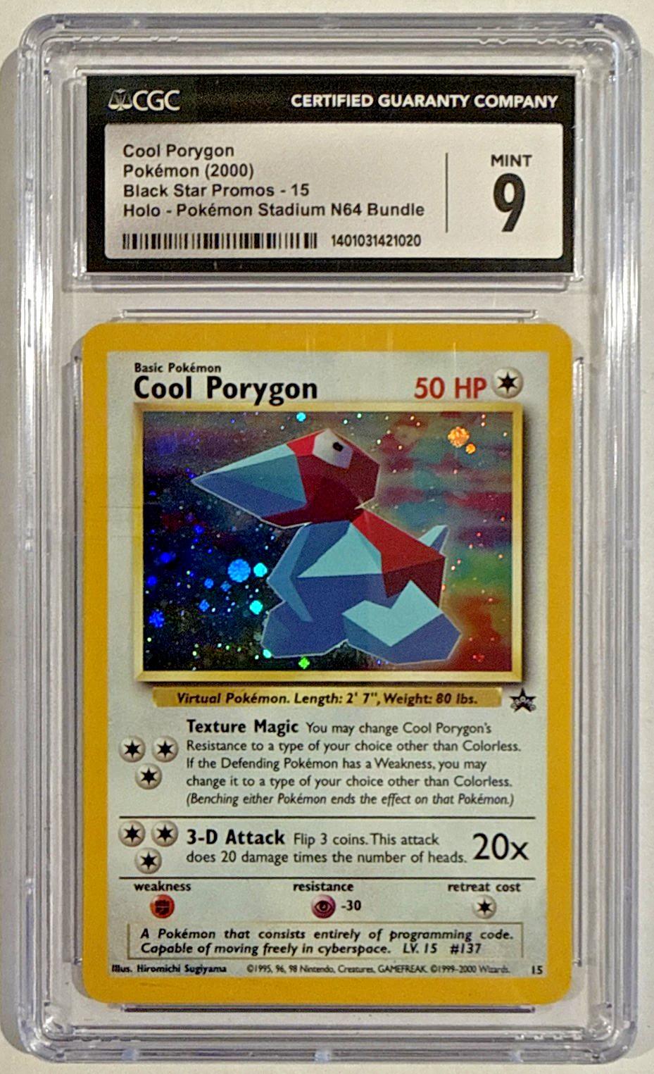 CGC 9 Pokemon 2000 Cool Porygon Holo Black Star Promo #15