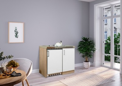 Küche Miniküche Singleküche Küchenzeile Pantry Eiche  Weiß Levin 100 cm Respekta