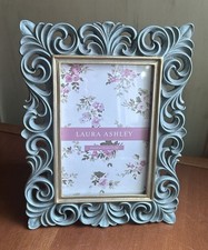 LAURA ASHLEY Photo Frame Light Blue Teal Scrollwork Resin Picture Cottage 4x6  