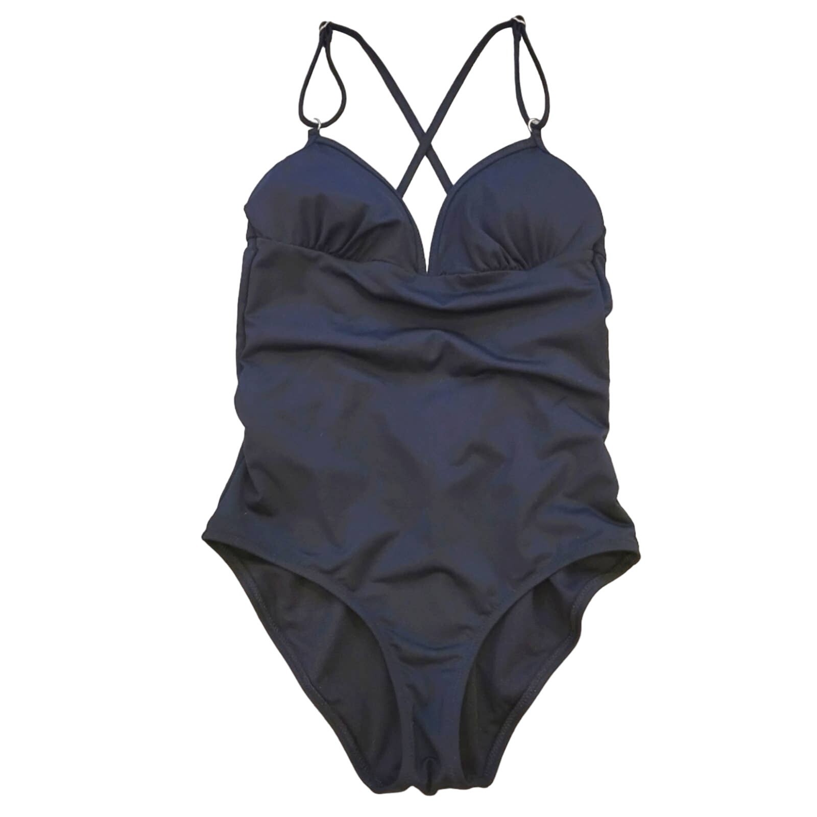 Athleta Swimsuit Womens Size XXS Kihei Loop Back One Piece Black Strappy V Neck