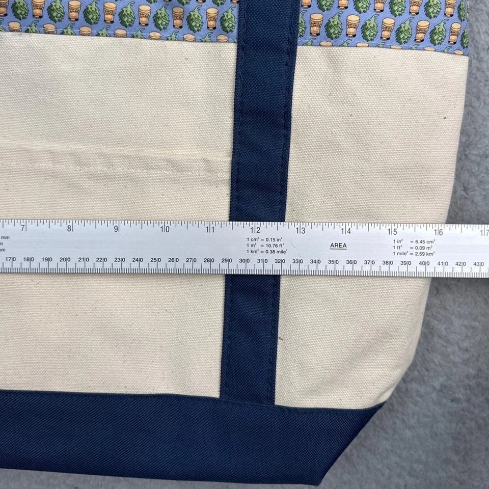 Vineyard Vines Canvas Tote Full Zip Closure Fully Lined Blue Cream 16x12x5 - Image 4 of 4