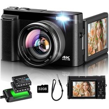 Digitalkamera 4K, 16X Autofokus Digitalzoom Kamera, 48MP 3 Zoll 180° Klappbar...