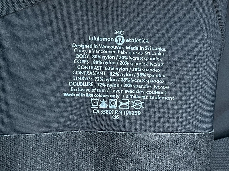 NWOT Lululemon Sports Bra 34C/6 Black Full Support Compression Fit-Pads Inc Adj - Image 4 of 4