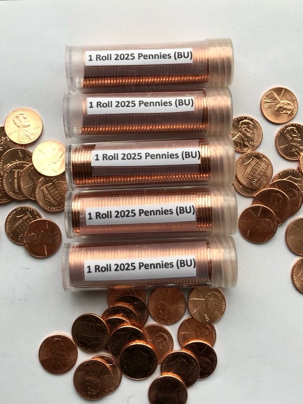 2025 P Lincoln Shield Cents - Five (5) BU Rolls in Tubes