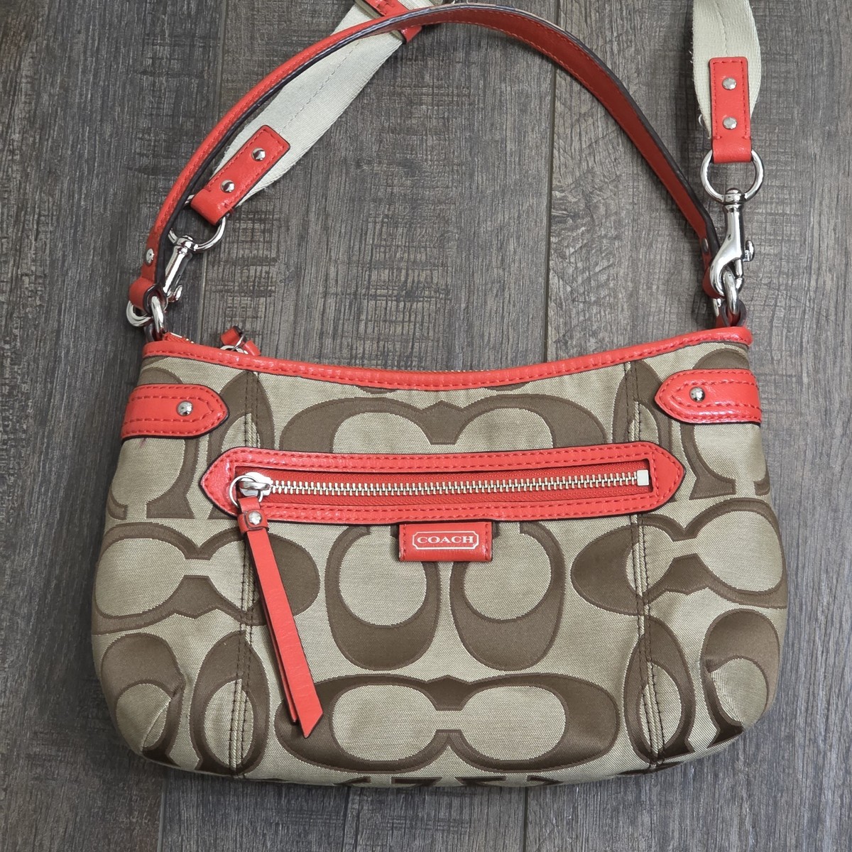 Coach Signature Canvas Coral Leather Crossbody Bag No. C1320