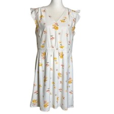 LOFT Floral Print Mini Dress Womens Large Flutter Sleeve Delicate Lined White