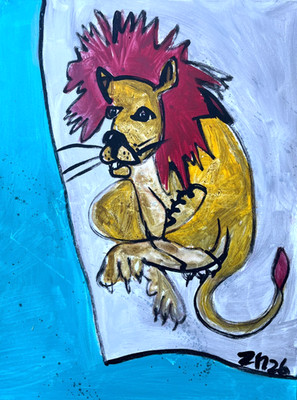Leo funny lion oil painting original sign ZM canvas art 80x60 zodiac animal