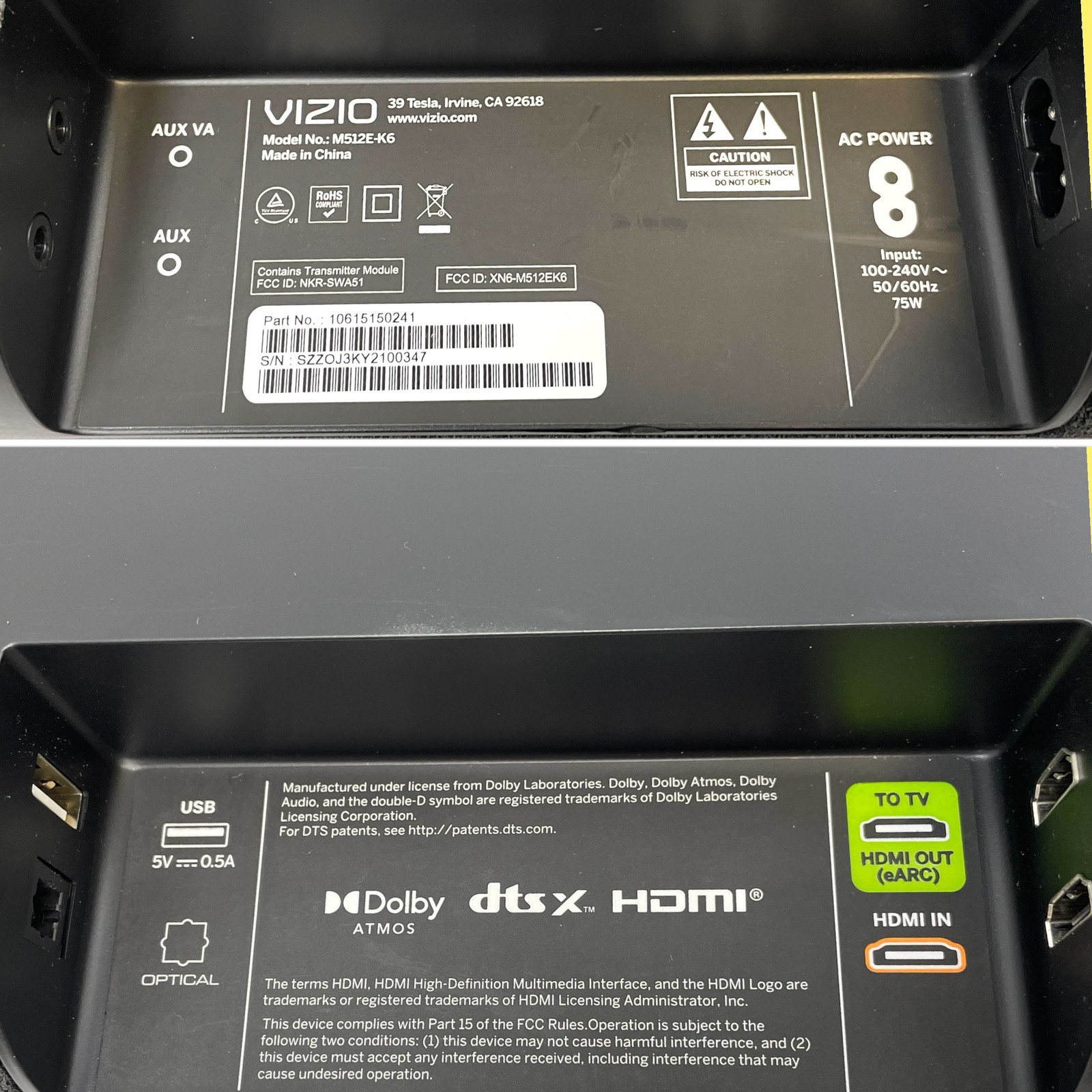 VIZIO Model M512E-K6 M-Series Elevate 5.1.2 Sound Bar Black #MP1258