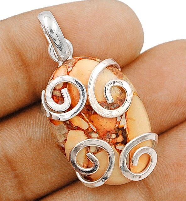 Natural Brecciated Mookaite 925 Solid Sterling Silver Pendant