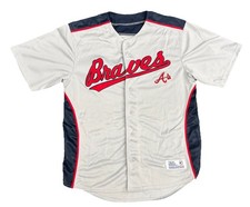 Atlanta Braves Jersey Men's L 42-44 Gray Blue Dynasty MLB Button Up Baseball