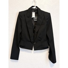 Express Studio Women 6 Blazer Black Corpgore Office Jacket Strong Shoulder