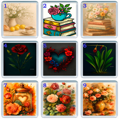Acryl Untersetzer Getränk Floral Kunst Matte mit schönen Blumen und grünen Pflanzen