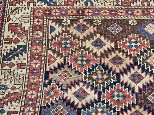 1880 Antique Caucasian Shirvan Rug 3ft 9" By 5ft Navy Ground Ivory Blue Bronze - Picture 9 of 12