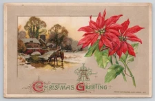 c.1913 Christmas Greeting Horse Farm Scene Winsch Red Cross Embossed Postcard