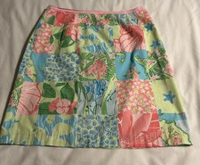 Lilly Pulitzer Vintage Patchwork Skirt Sz 10 Beach Floral Theme A-Line