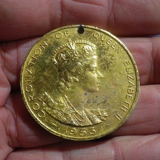 1953 KÖNIGIN ELIZABETH II KRÖNUNG GEDENKMEDAILLE VERGOLDET 38mm